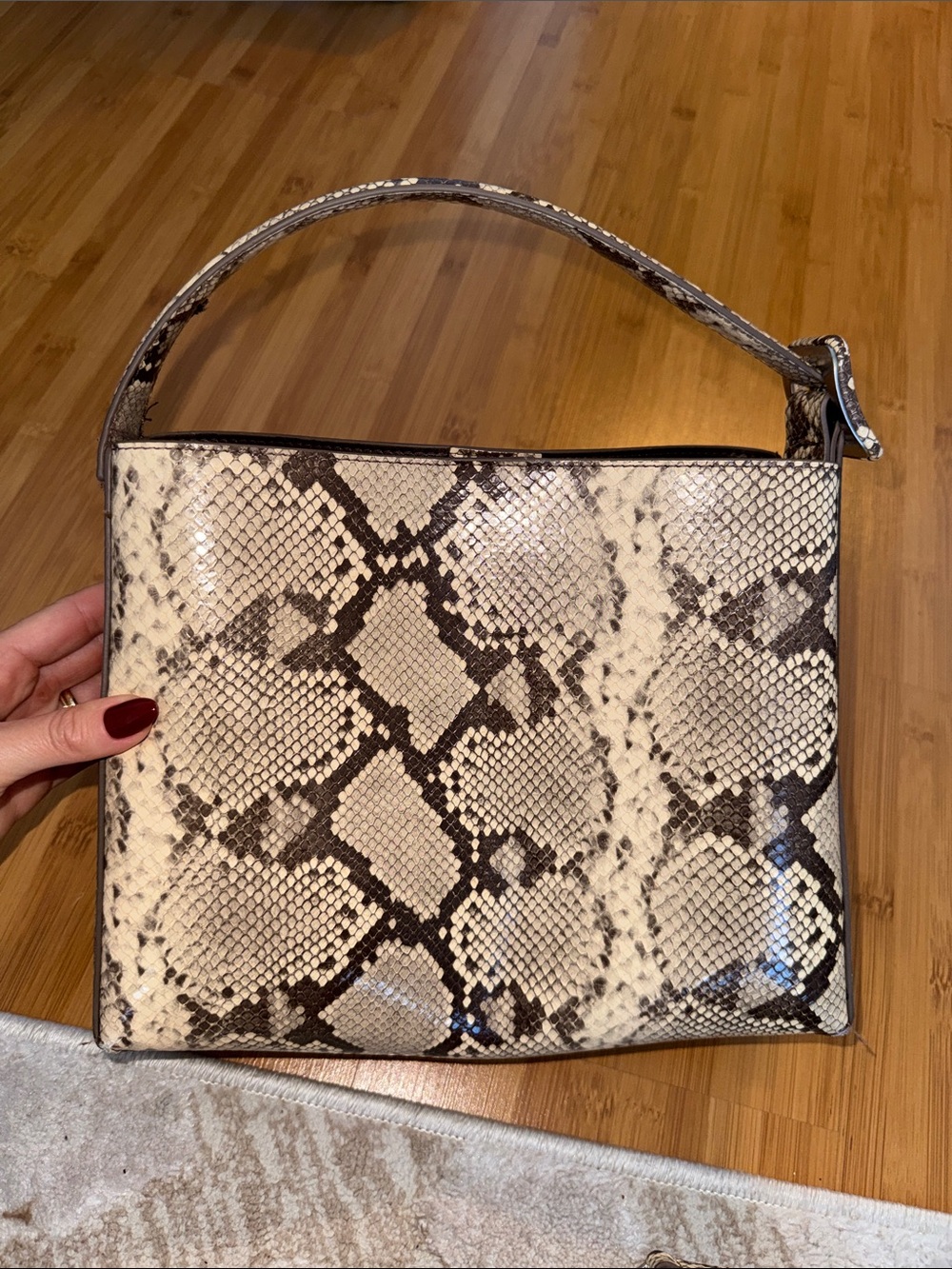 Mango Snake-Print Crossbody Bag in Cream and Brown